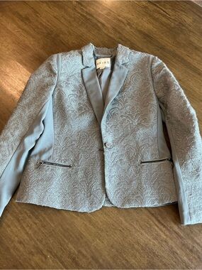 Reiss Silver Textured Single-Button Blazer with Zipper Pockets